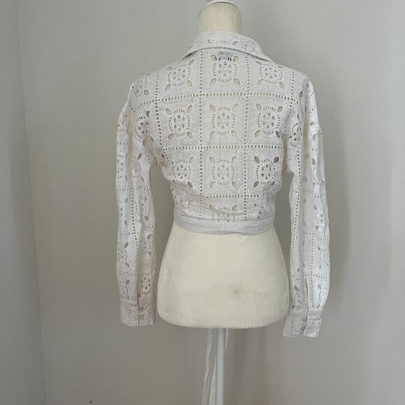 Miguelina Womens White Savannah Eyelet Crop Wrap Blouse Top XS - Picture 5 of 8
